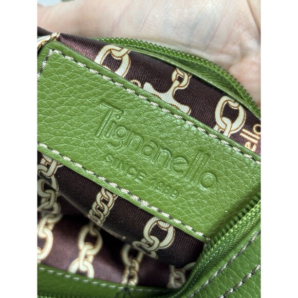 Tignanello Grass Kelly Green Leather Crescent Hobo Shoulder Bag Pockets - Picture 4 of 11